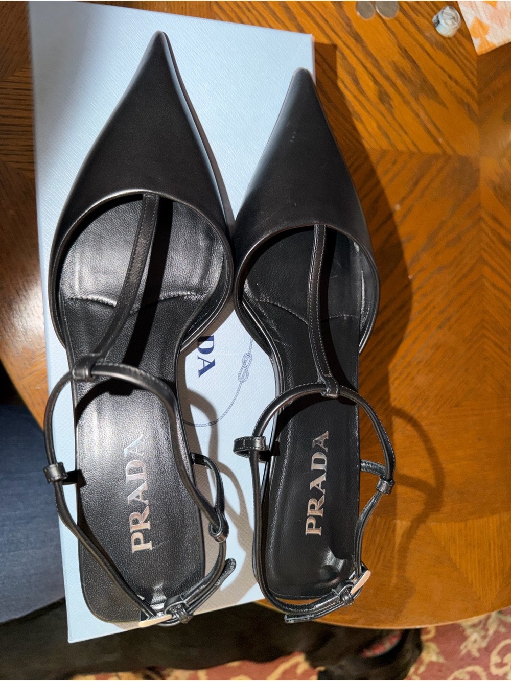 Prada Black Pointed Toe Slingback Heels